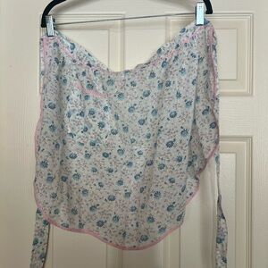 Vintage Floral Cotton Apron Blue Pink Green White with Pocket